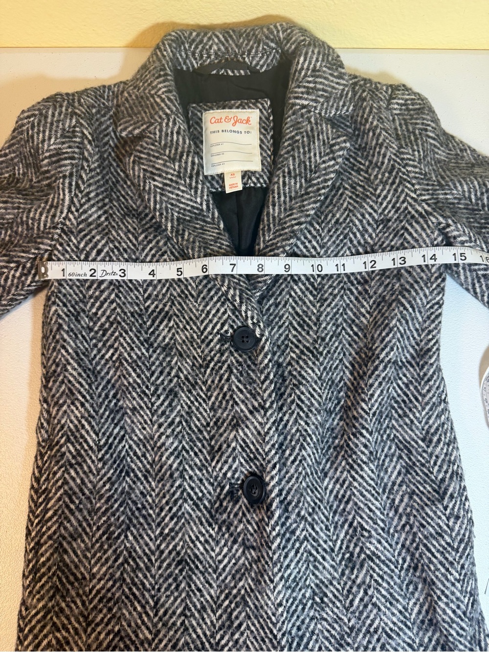 Cat & Jack Girls Herringbone Peacoat Gray Black Button Front Coat XS - Picture 5 of 8